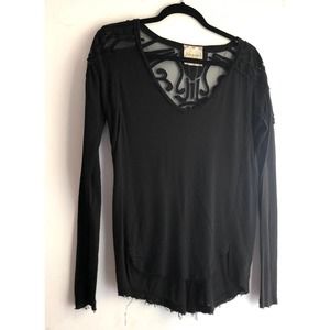 Free People Embroidered Top Black Gray